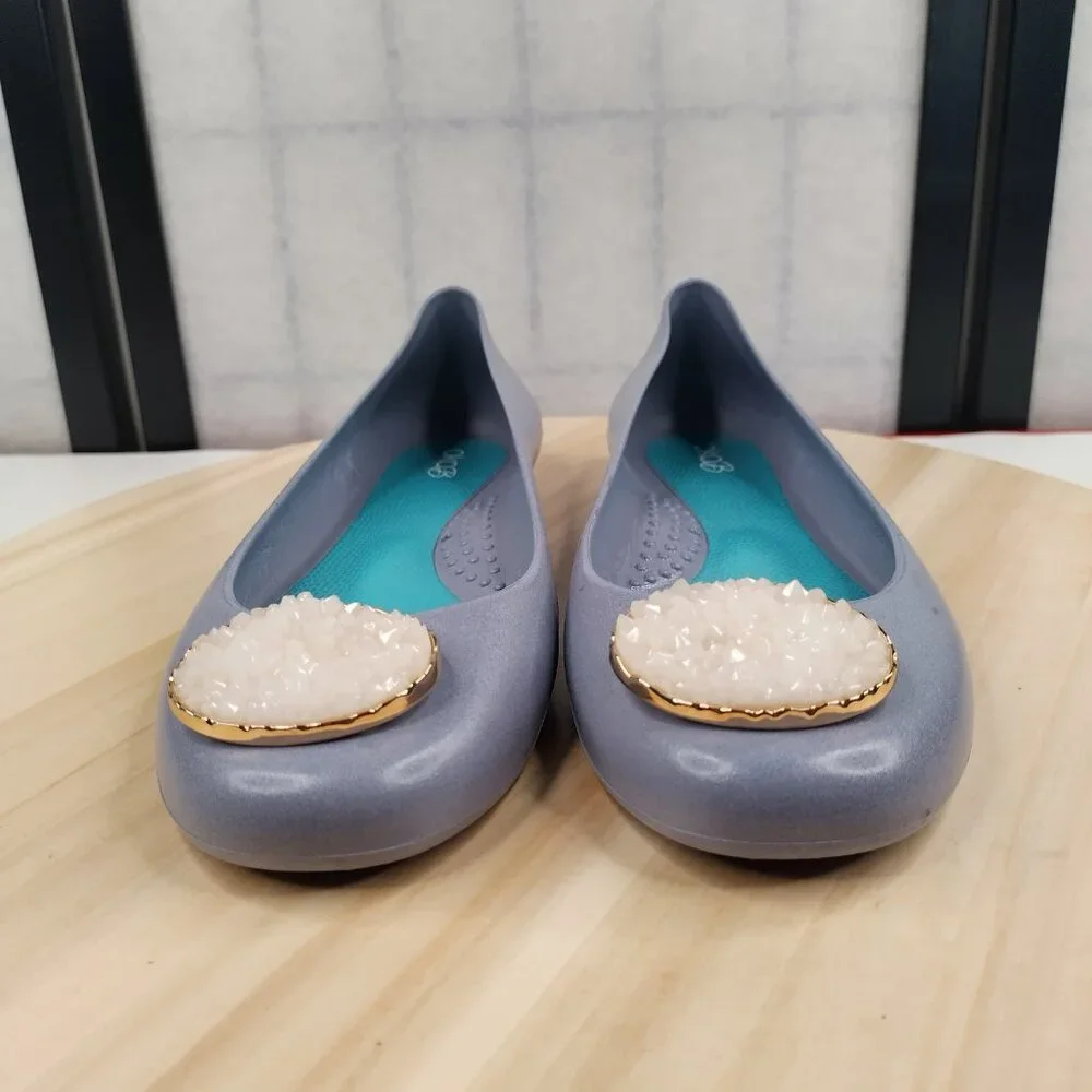 OKA B. Jelly Rubber Ballet Flats Heather Blue w/ Deco Geode Women US 8